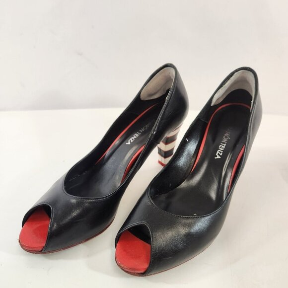 Ramon Tenza Galia Open Toe Black Heels Women 7M Striped Spain with Box Shoe Bag - Picture 2 of 13